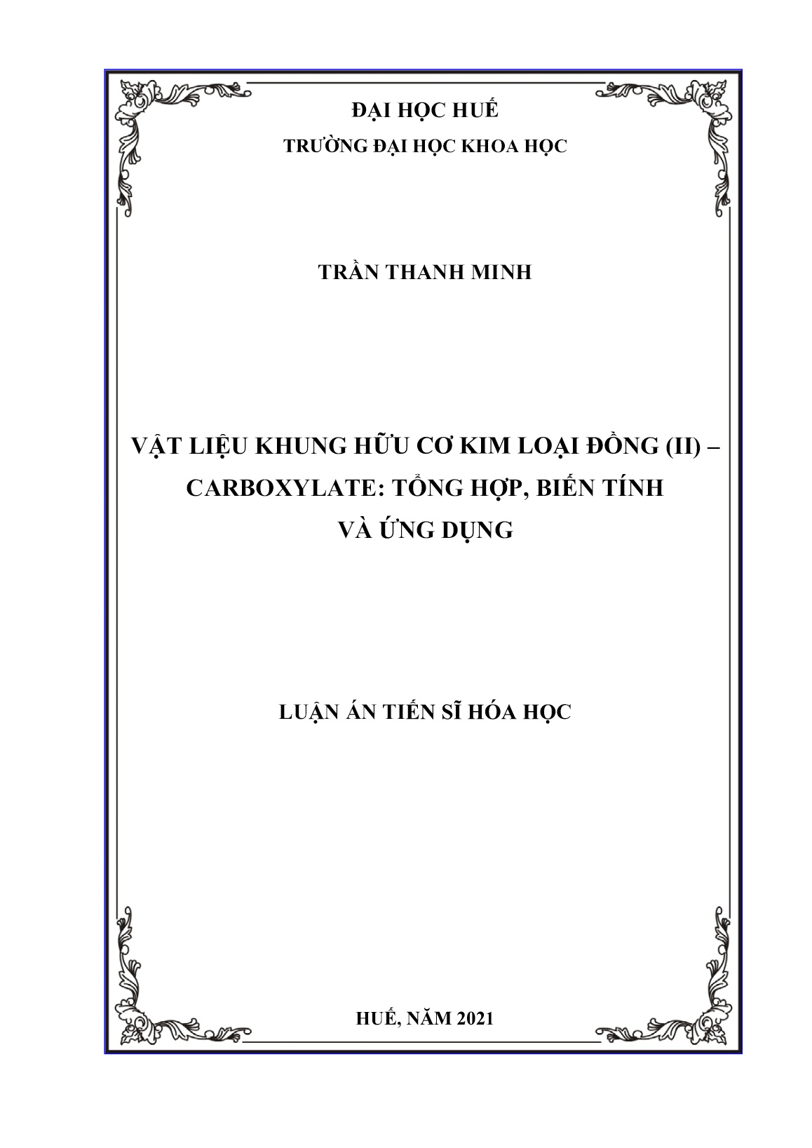 Luận án Vật liệu khung hữu cơ kim loại đồng (II) – carboxylate: Tổng hợp, biến tính và ứng dụng trang 1