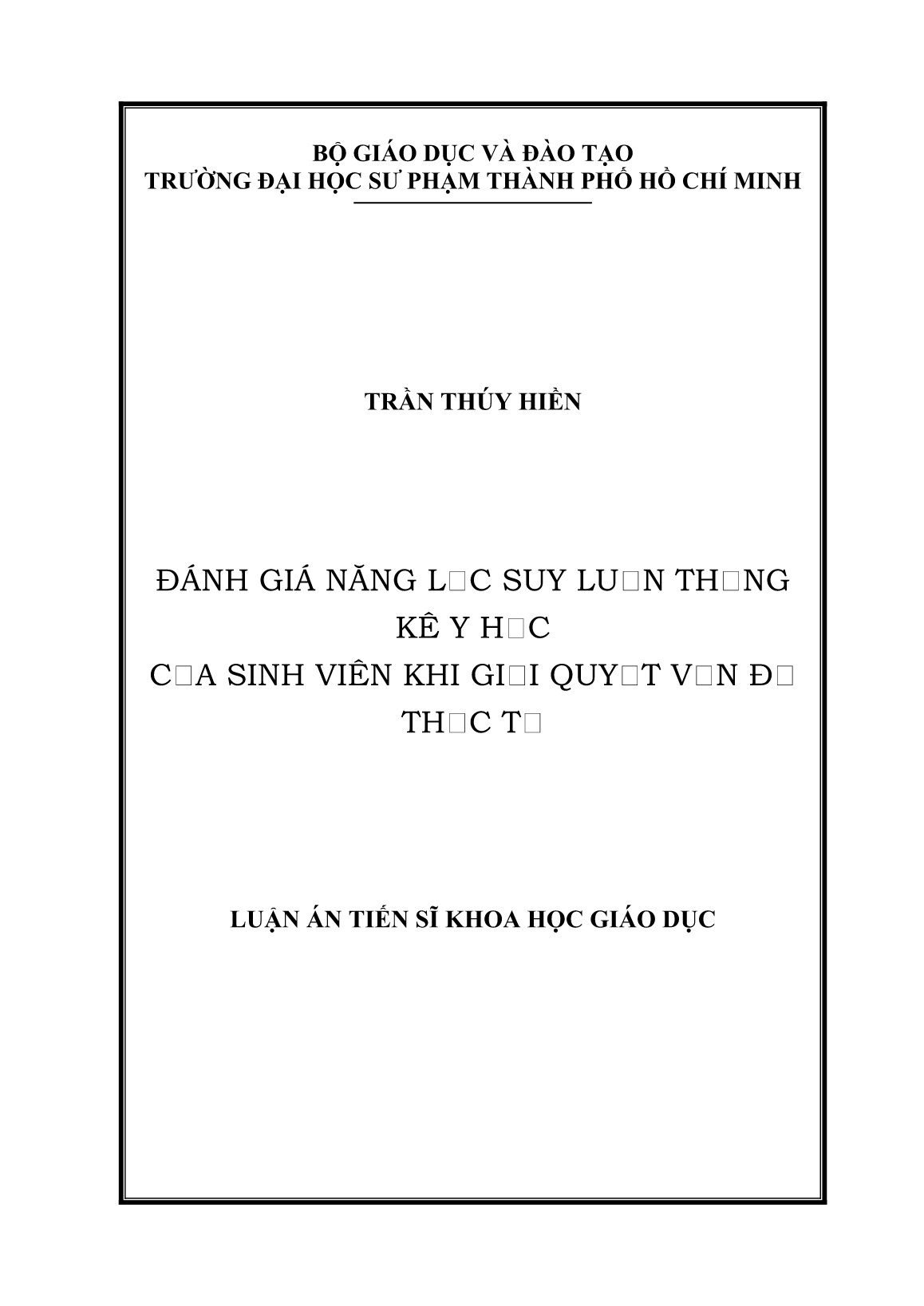 Luận án Đánh giá năng lực suy luận thống kê y học của sinh viên khi giải quyết vấn đề thực tế trang 1