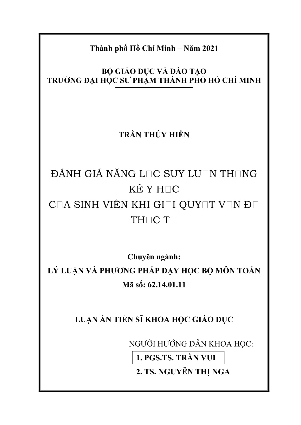 Luận án Đánh giá năng lực suy luận thống kê y học của sinh viên khi giải quyết vấn đề thực tế trang 2