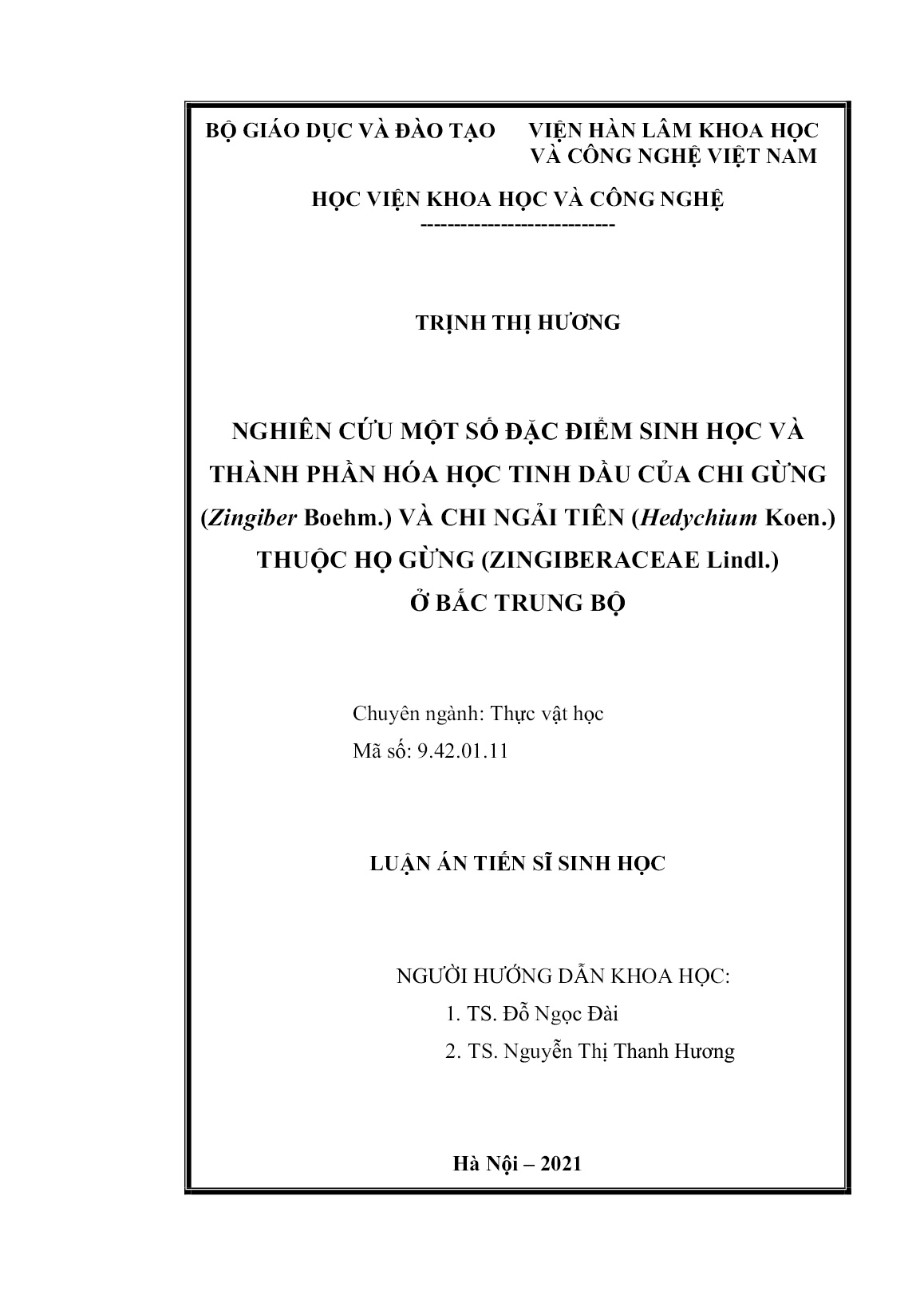 Luận án Nghiên cứu một số đặc điểm sinh học và thành phần hóa học tinh dầu của chi gừng (Zingiber Boehm.) và chi ngải tiên (Hedychium Koen.) thuộc họ gừng (Zingiberaceae Lindl.) ở bắc Trung Bộ trang 2