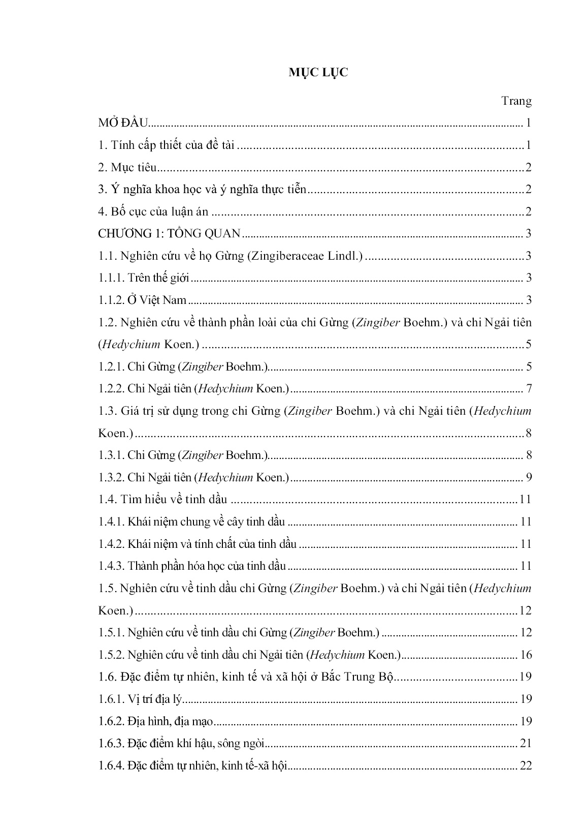 Luận án Nghiên cứu một số đặc điểm sinh học và thành phần hóa học tinh dầu của chi gừng (Zingiber Boehm.) và chi ngải tiên (Hedychium Koen.) thuộc họ gừng (Zingiberaceae Lindl.) ở bắc Trung Bộ trang 5