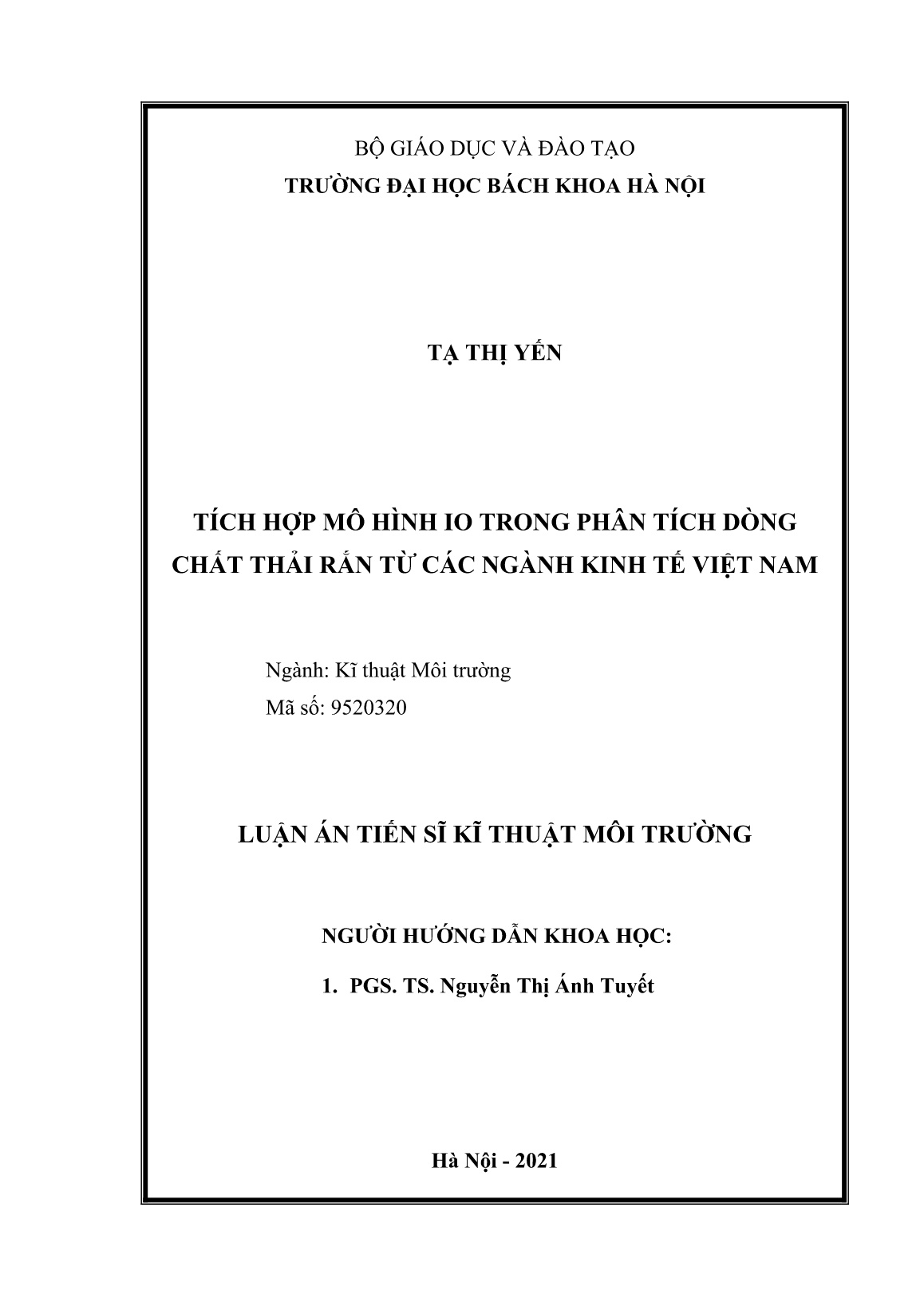 Luận án Tích hợp mô hình IO trong phân tích dòng chất thải rắn từ các ngành kinh tế Việt Nam trang 2