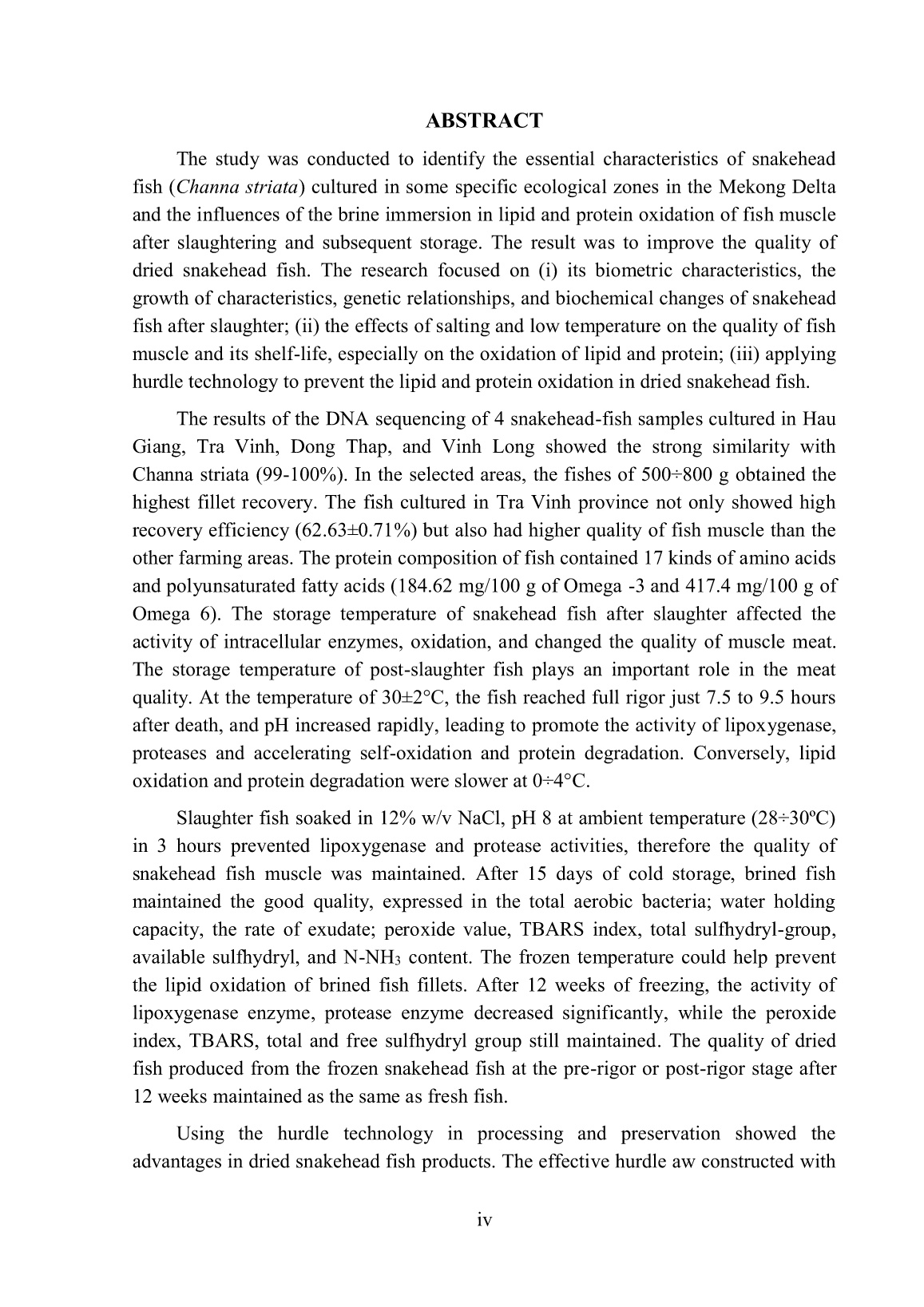 Luận án Nghiên cứu các yếu tố ảnh hưởng đến sự oxy hóa lipid và protein trong thịt cá lóc (Channa striata) nuôi và sản phẩm cá lóc sấy khô trang 6
