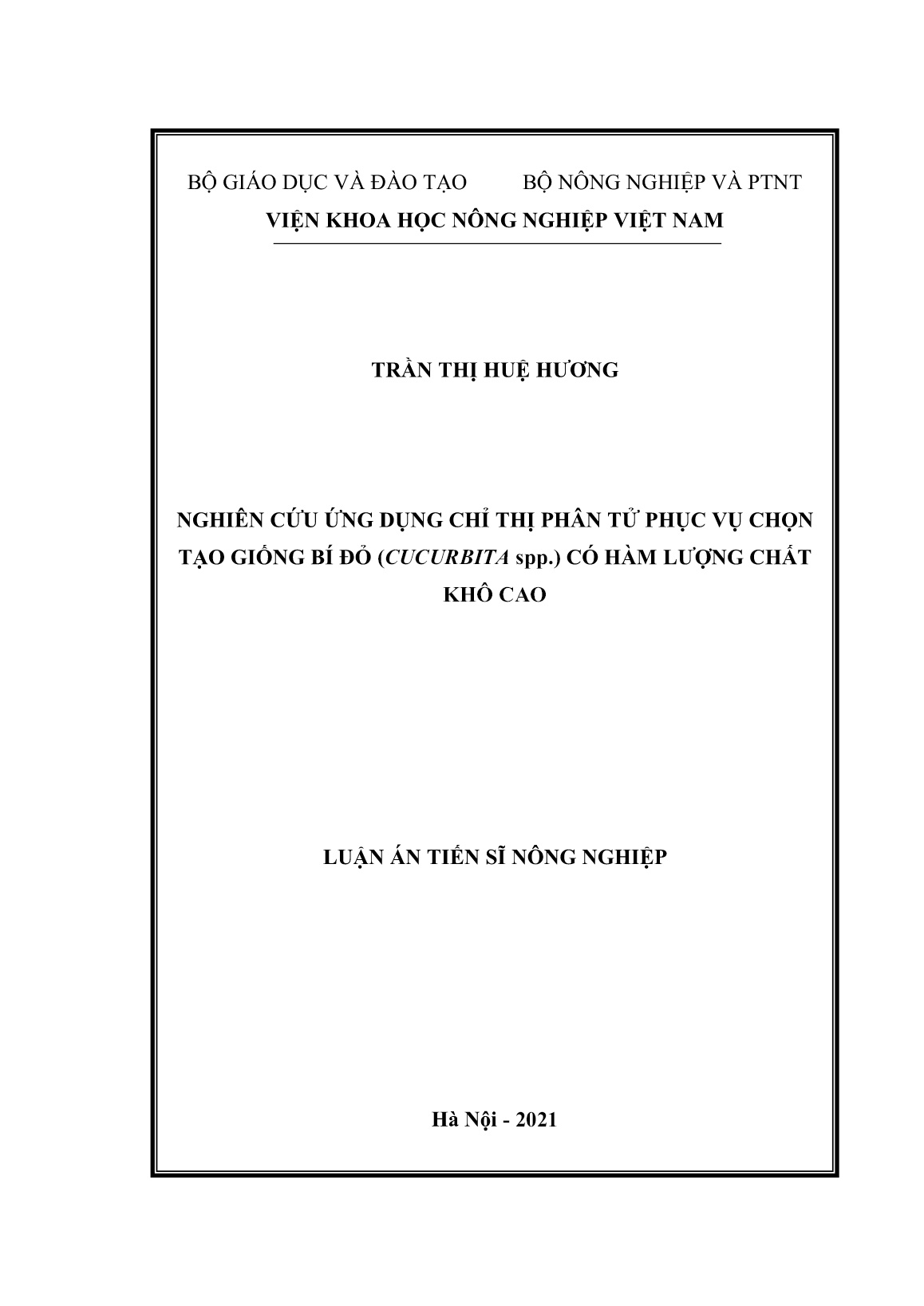 Luận án Nghiên cứu ứng dụng chỉ thị phân tử phục vụ chọn tạo giống bí đỏ (Cucurbita spp.) có hàm lượng chất khô cao trang 1