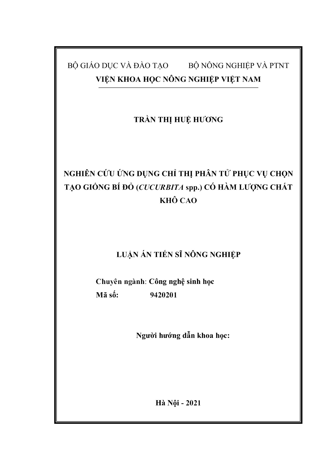 Luận án Nghiên cứu ứng dụng chỉ thị phân tử phục vụ chọn tạo giống bí đỏ (Cucurbita spp.) có hàm lượng chất khô cao trang 2