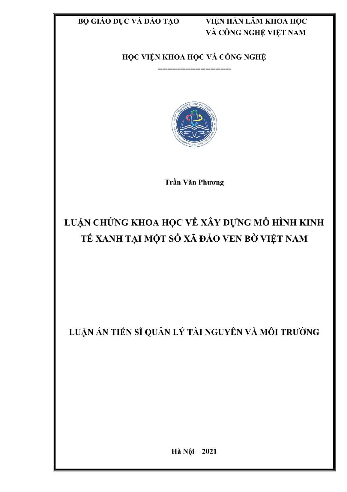 Luận án Luận chứng khoa học về xây dựng mô hình kinh tế xanh tại một số xã đảo ven bờ Việt Nam trang 1