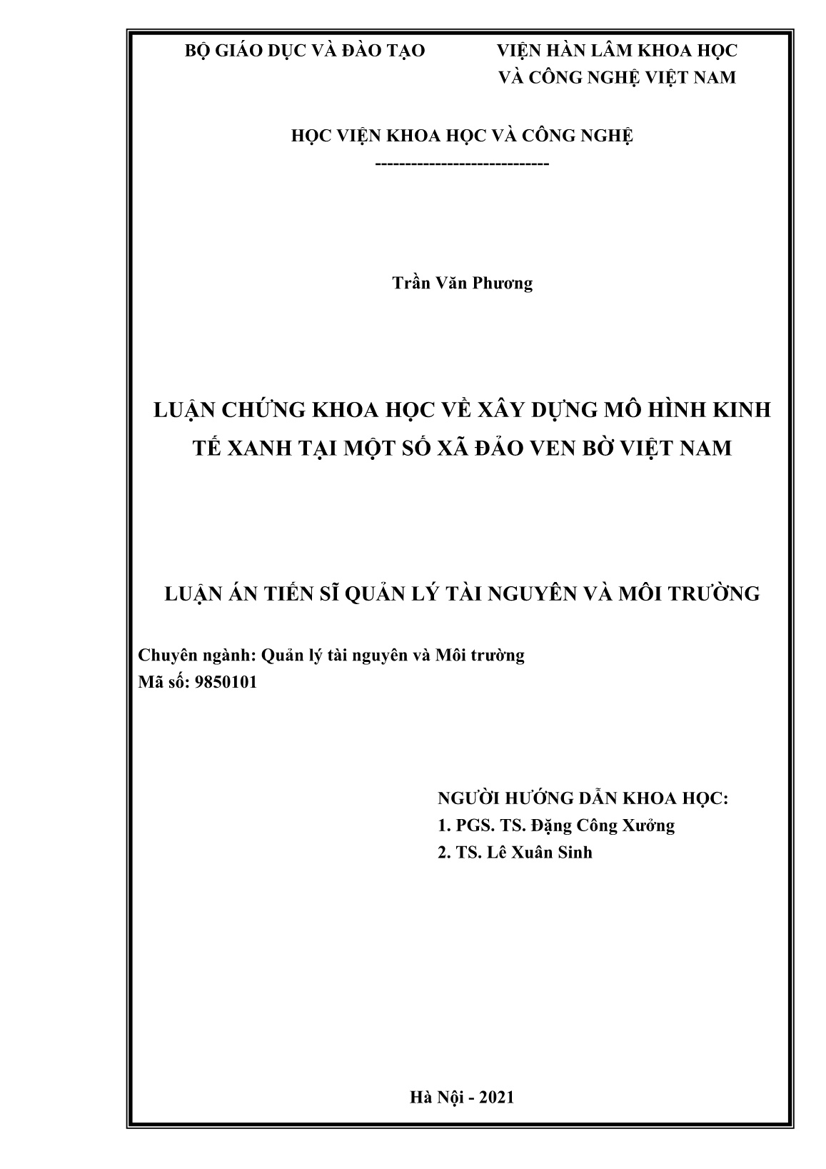 Luận án Luận chứng khoa học về xây dựng mô hình kinh tế xanh tại một số xã đảo ven bờ Việt Nam trang 2