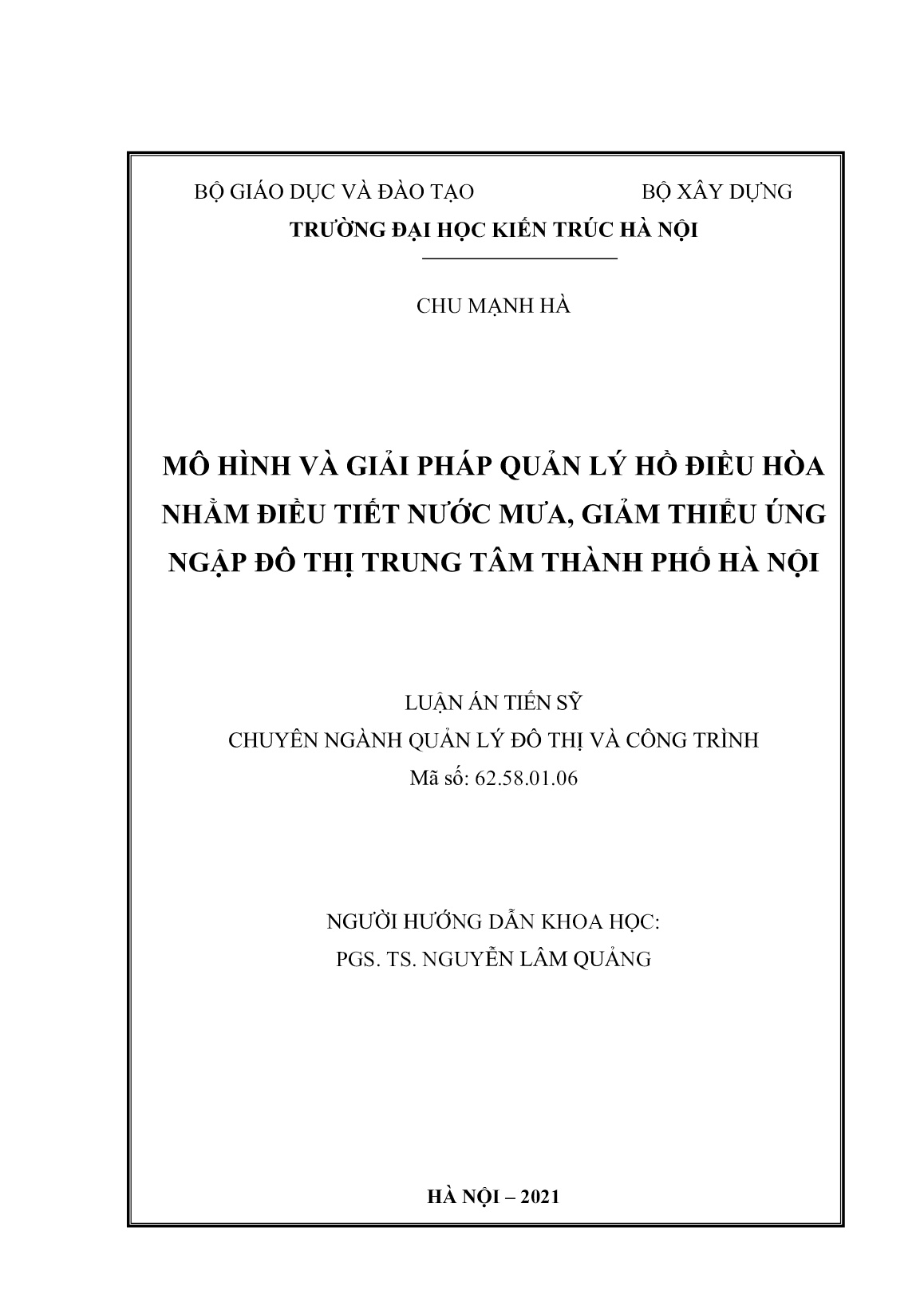 Luận án Mô hình và giải pháp quản lý hồ điều hòa nhằm điều tiết nước mưa, giảm thiểu úng ngập đô thị trung tâm Thành phố Hà Nội trang 2