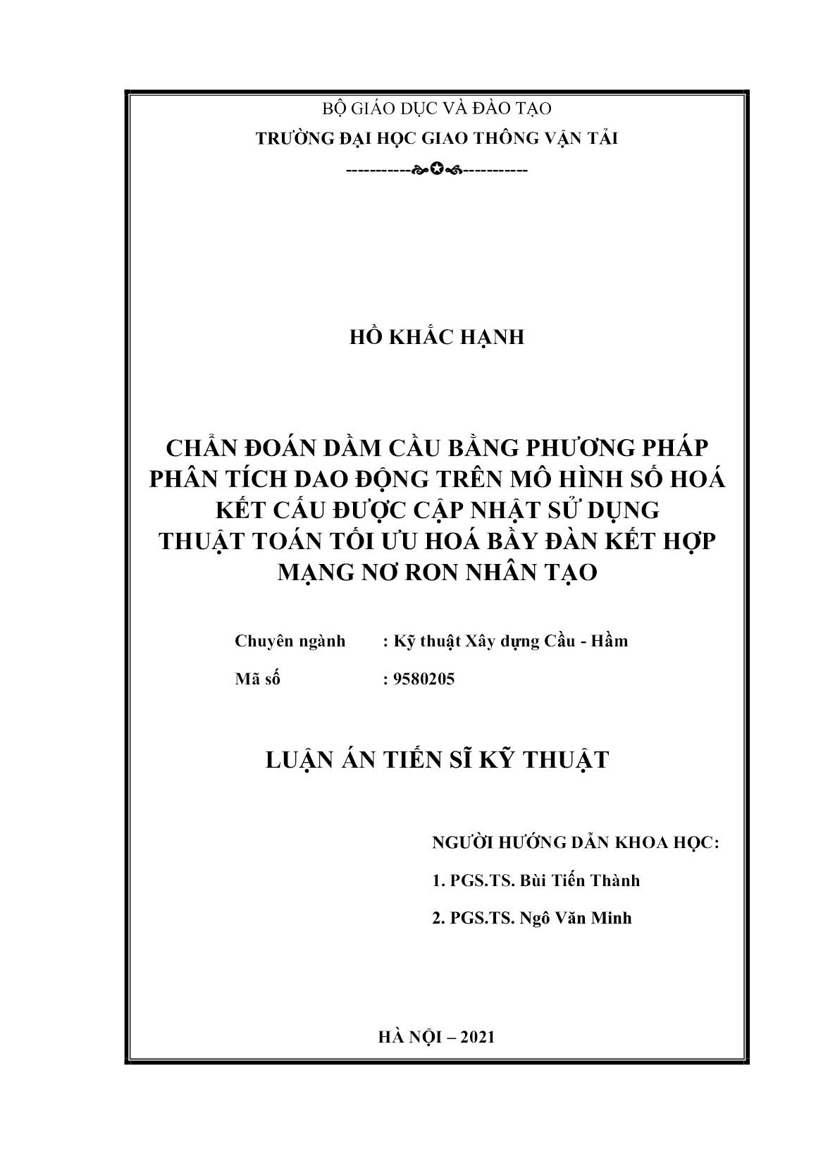 Luận án Chẩn đoán dầm cầu bằng phương pháp phân tích dao động trên mô hình số hoá kết cấu được cập nhật sử dụng thuật toán tối ưu hoá bầy đàn kết hợp mạng nơ ron nhân tạo trang 2