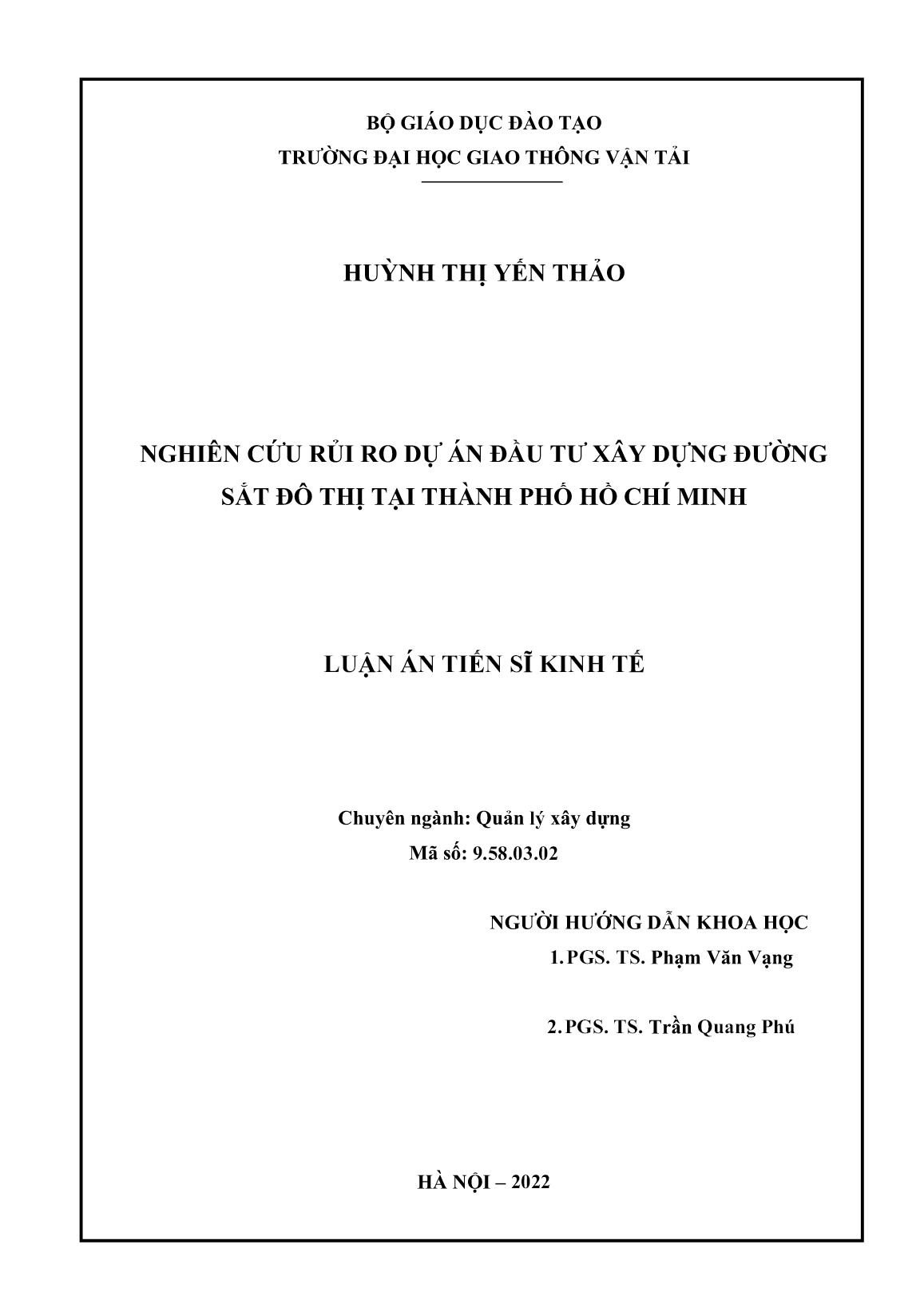 Luận án Nghiên cứu rủi ro dự án đầu tư xây dựng đường sắt đô thị tại Thành phố Hồ Chí Minh trang 2