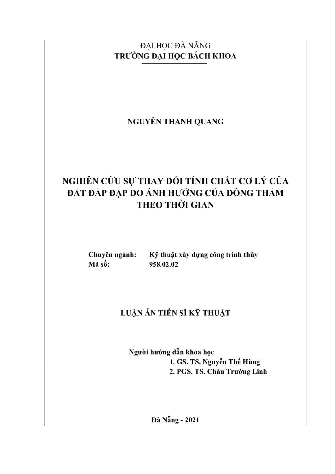 Luận án Nghiên cứu sự thay đổi tính chất cơ lý của đất đắp đập do ảnh hưởng của dòng thấm theo thời gian trang 2