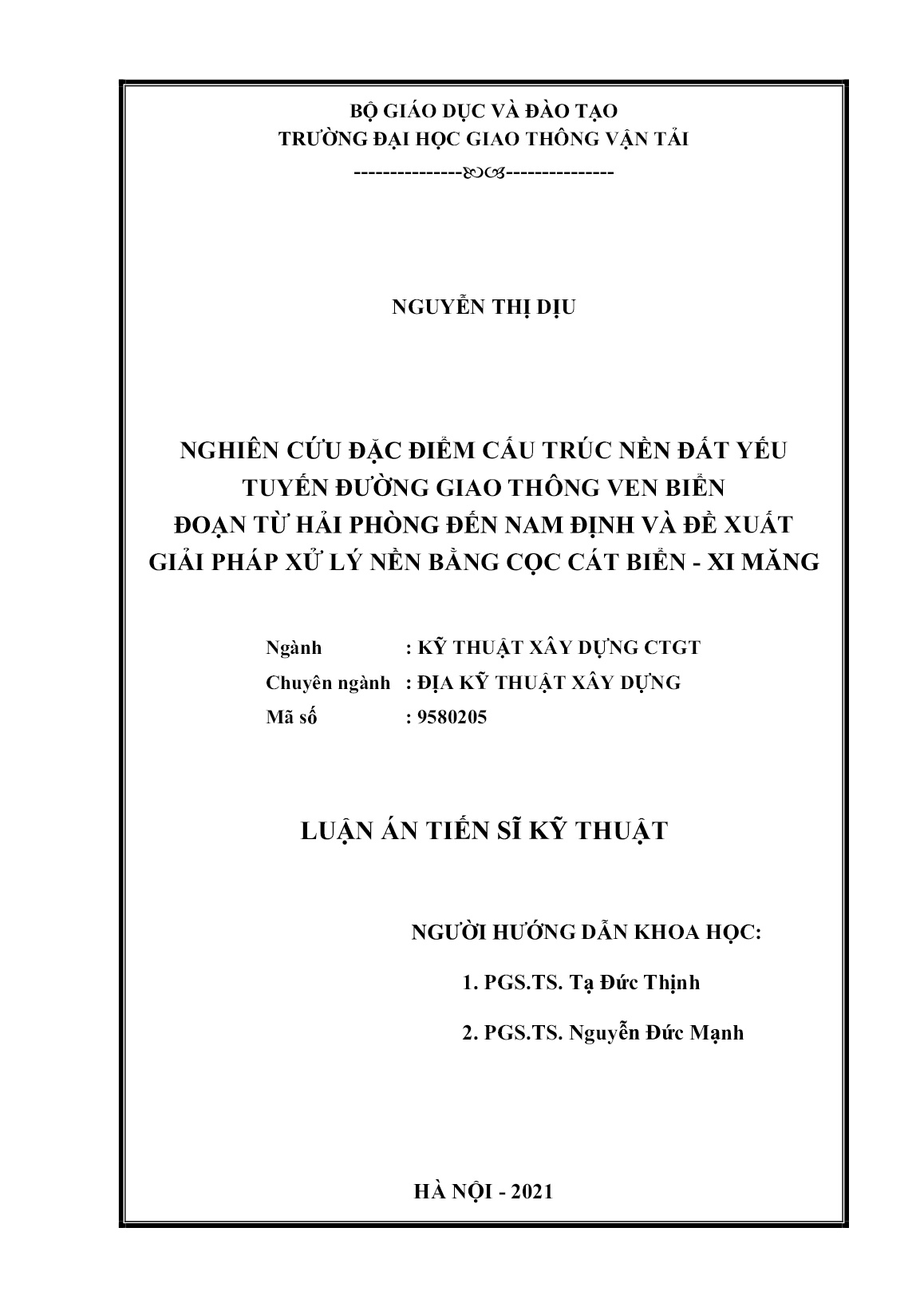 Luận án Nghiên cứu đặc điểm cấu trúc nền đất yếu tuyến đường giao thông ven biển đoạn từ Hải Phòng đến Nam Định và đề xuất giải pháp xử lý nền bằng cọc cát biển - Xi măng trang 2