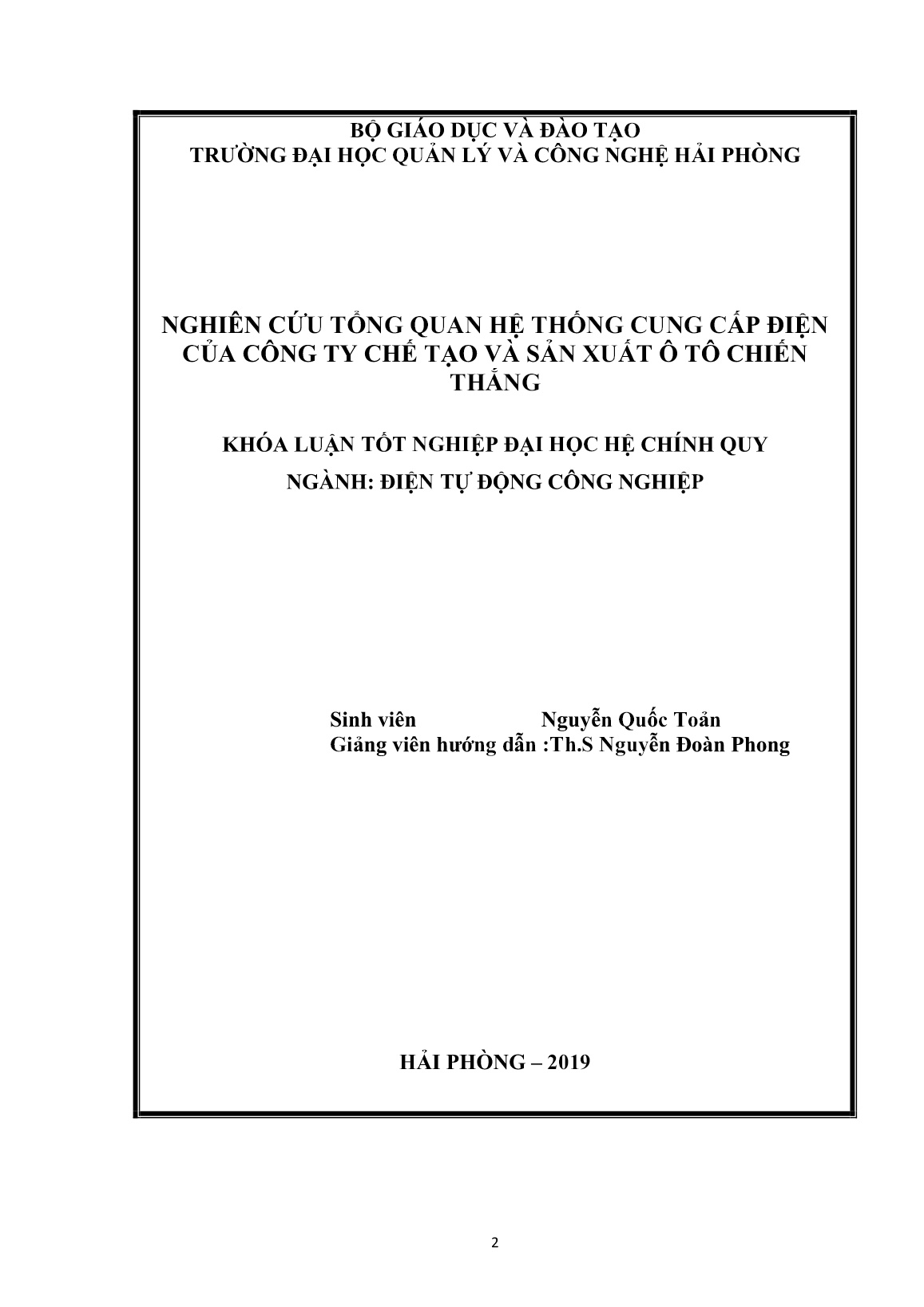 Đồ án Nghiên cứu tổng quan hệ thống cung cấp điện của Công ty chế tạo và sản xuất ô tô Chiến Thắng trang 2