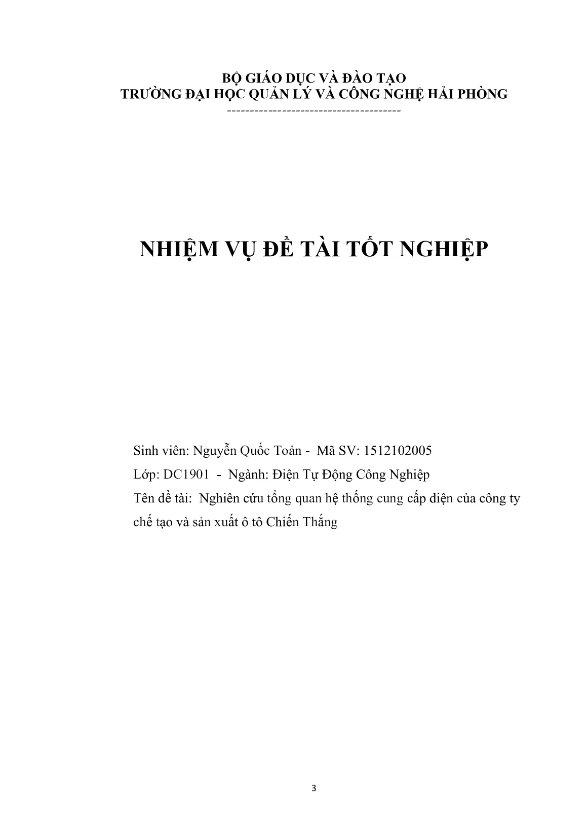 Đồ án Nghiên cứu tổng quan hệ thống cung cấp điện của Công ty chế tạo và sản xuất ô tô Chiến Thắng trang 3