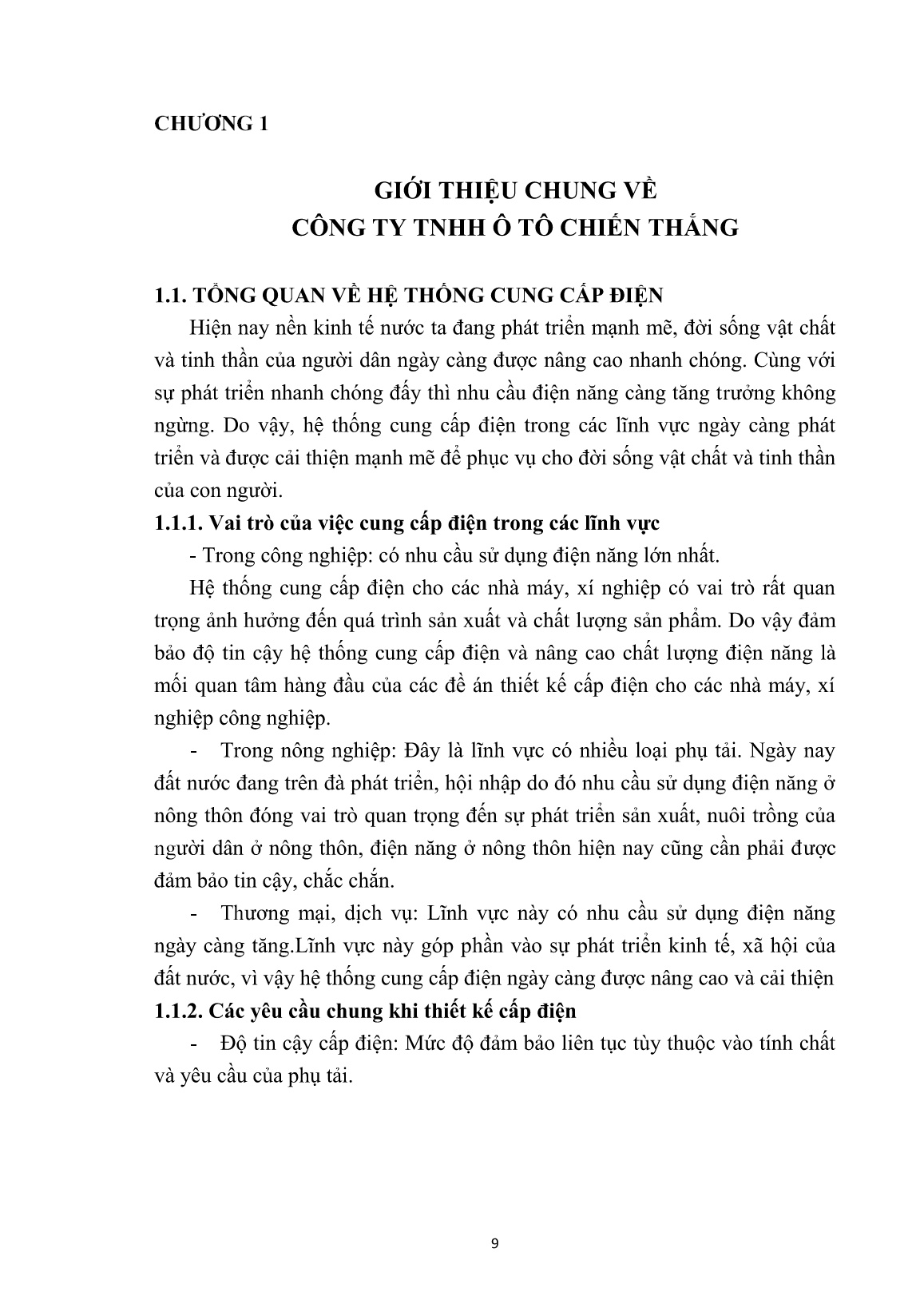 Đồ án Nghiên cứu tổng quan hệ thống cung cấp điện của Công ty chế tạo và sản xuất ô tô Chiến Thắng trang 9