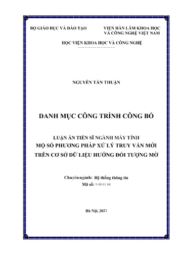 Luận án Một số phương pháp xử lý truy vấn mới trên cơ sở dữ liệu hướng đối tượng mờ