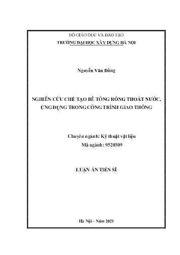 Luận án Nghiên cứu chế tạo bê tông rỗng thoát nước, ứng dụng trong công trình giao thông