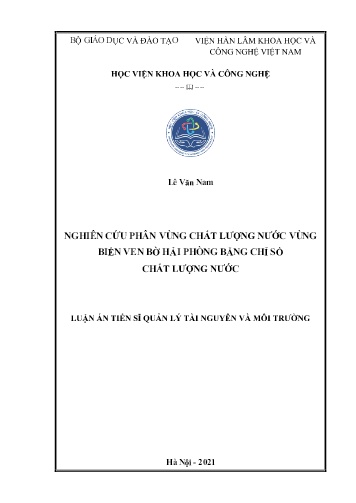 Luận án Nghiên cứu phân vùng chất lượng nước vùng biển ven bờ Hải Phòng bằng chỉ số chất lượng nước