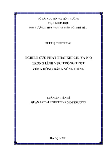 Luận án Nghiên cứu phát thải khí CH₄ và N₂O trong lĩnh vực trồng trọt vùng đồng bằng sông Hồng