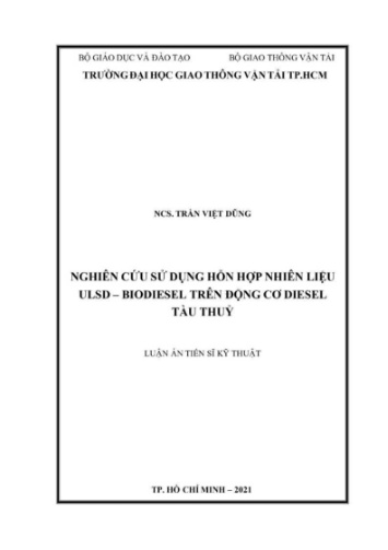 Luận án Nghiên cứu sử dụng hỗn hợp nhiên liệu ULSD Biodiesel trên động cơ Diesel Tàu thuỷ
