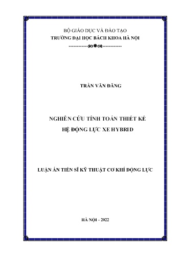 Luận án Nghiên cứu tính toán thiết kế hệ động lực xe Hybrid