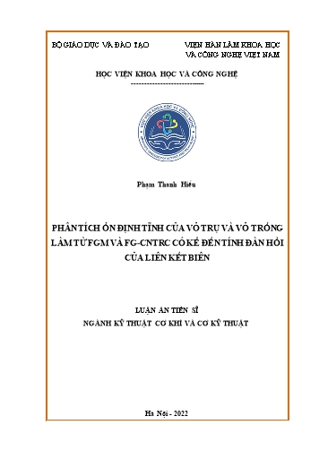 Luận án Phân tích ổn định tĩnh của vỏ trụ và vỏ trống làm từ FGM và FG-CNTRC có kể đến tính đàn hồi của liên kết biên