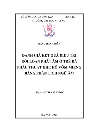 Luận án Đánh giá kết quả điều trị rối loạn phát âm ở trẻ đã phẫu thuật khe hở võm miệng bằng phân tích ngữ âm