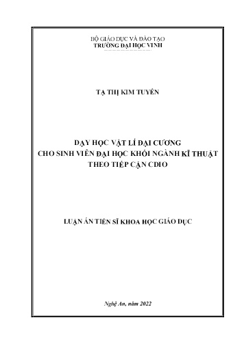 Luận án Dạy học vật lí đại cương cho sinh viên đại học khối ngành kĩ thuật theo tiếp cận CDIO