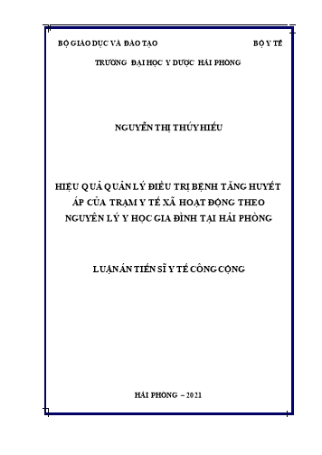 Luận án Hiệu quả quản lý điều trị bệnh tăng huyết áp của trạm y tế xã hoạt động theo nguyên lý y học gia đình tại Hải Phòng