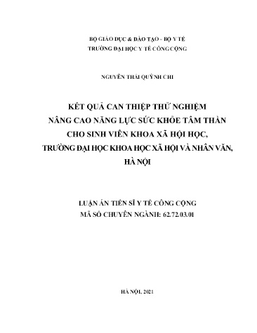 Luận án Kết quả can thiệp thử nghiệm nâng cao năng lực sức khỏe tâm thần cho sinh viên khoa xã hội học, trường đại học khoa học xã hội và nhân văn, Hà Nội