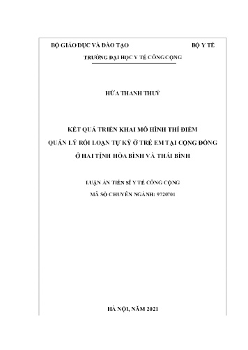 Luận án Kết quả triển khai mô hình thí điểm quản lý rối loạn tự kỷ ở trẻ em tại cộng đồng ở hai tỉnh Hòa Bình và Thái Bình