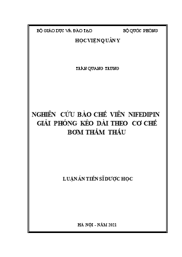 Luận án Nghiên cứu bào chế viên Nifedipin giải phóng kéo dài theo cơ chế bơm thẩm thấu