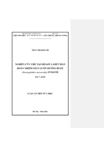 Luận án Nghiên cứu chế tạo bộ Kit Lamp chẩn đoán nhiễm giun lươn đường ruột (Strongyloides stercoralis) ở người 2017-2020