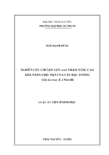 Luận án Nghiên cứu chuyển gen codA nhằm nâng cao khả năng chịu hạn của cây đậu tương (Glycine max (L.) Merrill)