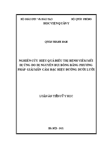 Luận án Nghiên cứu hiệu quả điều trị bệnh viêm mũi dị ứng do dị nguyên bụi bông bằng phương pháp giải mẫn cảm đặc hiệu đường dưới lưỡi