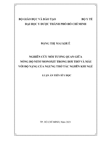 Luận án Nghiên cứu mối tương quan giữa nồng độ nitơ monoxit trong hơi thở và máu với độ nặng của ngưng thở tắc nghẽn khi ngủ