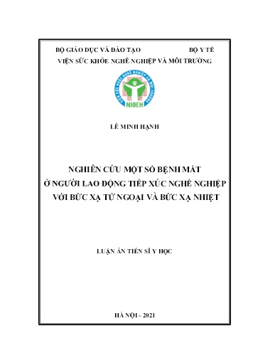 Luận án Nghiên cứu một số bệnh mắt ở người lao động tiếp xúc nghề nghiệp với bức xạ tử ngoại và bức xạ nhiệt