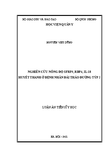 Luận án Nghiên cứu nồng độ SFRP5, RBP4, IL-18 huyết thanh ở bệnh nhân đái tháo đường týp 2