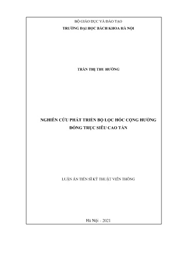 Luận án Nghiên cứu phát triển bộ lọc hốc cộng hưởng đồng trục siêu cao tần