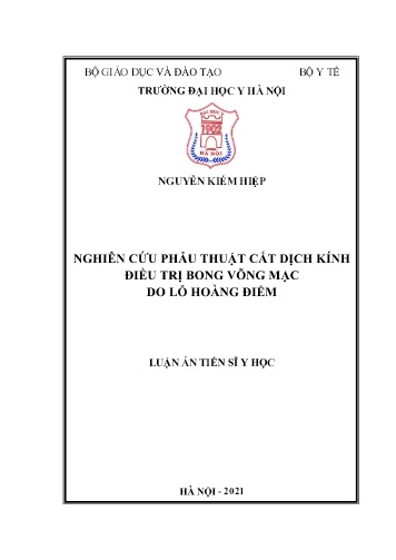 Luận án Nghiên cứu phẫu thuật cắt dịch kính điều trị bong võng mạc do lỗ hoàng điểm