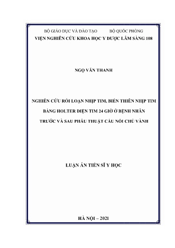 Luận án Nghiên cứu rối loạn nhịp tim, biến thiên nhịp tim bằng holter điện tim 24 giờ ở bệnh nhân trước và sau phẫu thuật cầu nối chủ vành