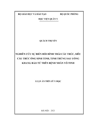 Luận án Nghiên cứu sự biến đổi hình thái cấu trúc, siêu cấu trúc ống sinh tinh, tinh trùng sau uống khang bảo tử trên bệnh nhân vô tinh