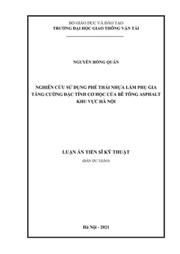 Luận án Nghiên cứu sử dụng phế thải nhựa làm phụ gia tăng cường đặc tính cơ học của bê tông ASPhalt khu vực Hà Nội