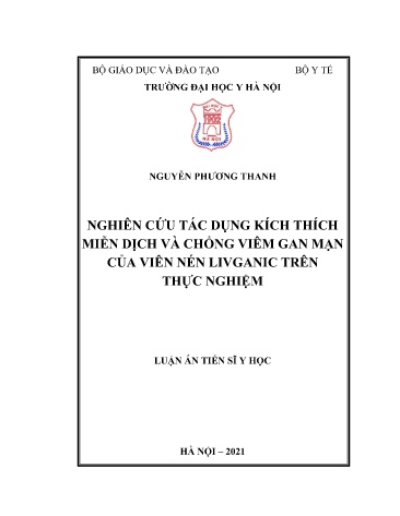 Luận án Nghiên cứu tác dụng kích thích miễn dịch và chống viêm gan mạn của viên nén livganic trên thực nghiệm