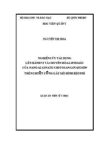 Luận án Nghiên cứu tác dụng lên hành vi và chuyển hóa lipid máu của nano alginate/chitosan/lovastatin trên chuột cống gây mô hình béo phì