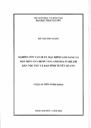 Luận án Nghiên cứu tần suất, đặc điểm lâm sàng và đột biến gen bệnh thalassemia ở trẻ em dân tộc Tày và Dao tỉnh Tuyên Quang