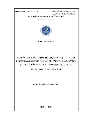 Luận án Nghiên cứu thành phần hóa học và hoạt tính gây độc tế bào ung thư cây đại bi - Blumea balsamifera (L.) DC. và cây ngải cứu - Artemisia vulgaris L. thuộc họ cúc - Asteraceae