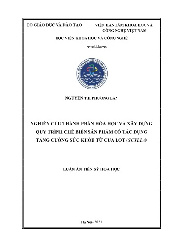 Luận án Nghiên cứu thành phần hóa học và xây dựng quy trình chế biến sản phẩm có tác dụng tăng cường sức khỏe từ cua lột (Scylla)