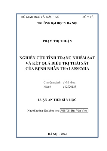 Luận án Nghiên cứu tình trạng nhiễm sắt và kết quả điều trị thải sắt của bệnh nhân Thalassemia