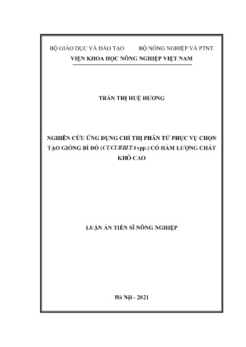 Luận án Nghiên cứu ứng dụng chỉ thị phân tử phục vụ chọn tạo giống bí đỏ (Cucurbita spp.) có hàm lượng chất khô cao